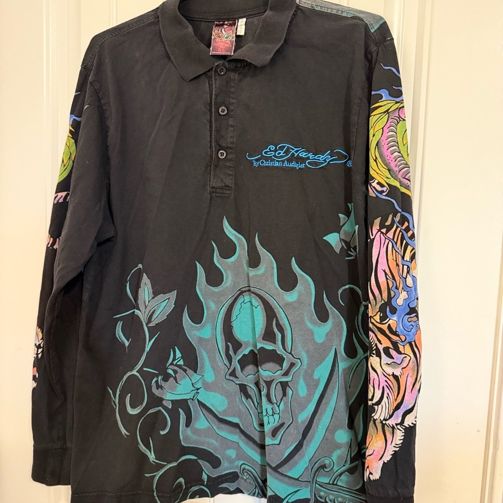 Ed Hardy Black Polo Shirt XL